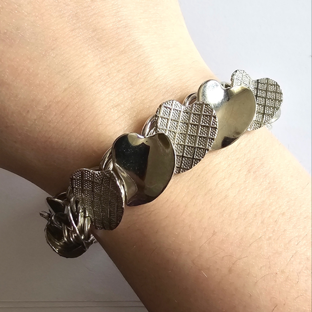 Vintage hearts bracelet overlapping silver tone valentine's day love
